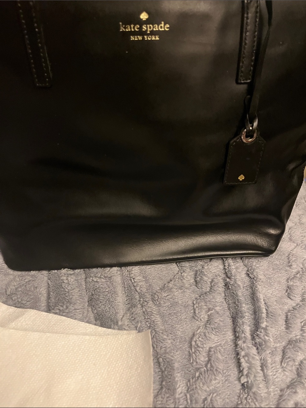 kate spade Black Leather Laptop Tote with Gold Logo
